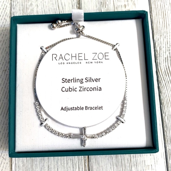 🎁Rachel Zoe Sterling Silver CZ Cross Adjustable Bracelet. - Picture 2 of 3